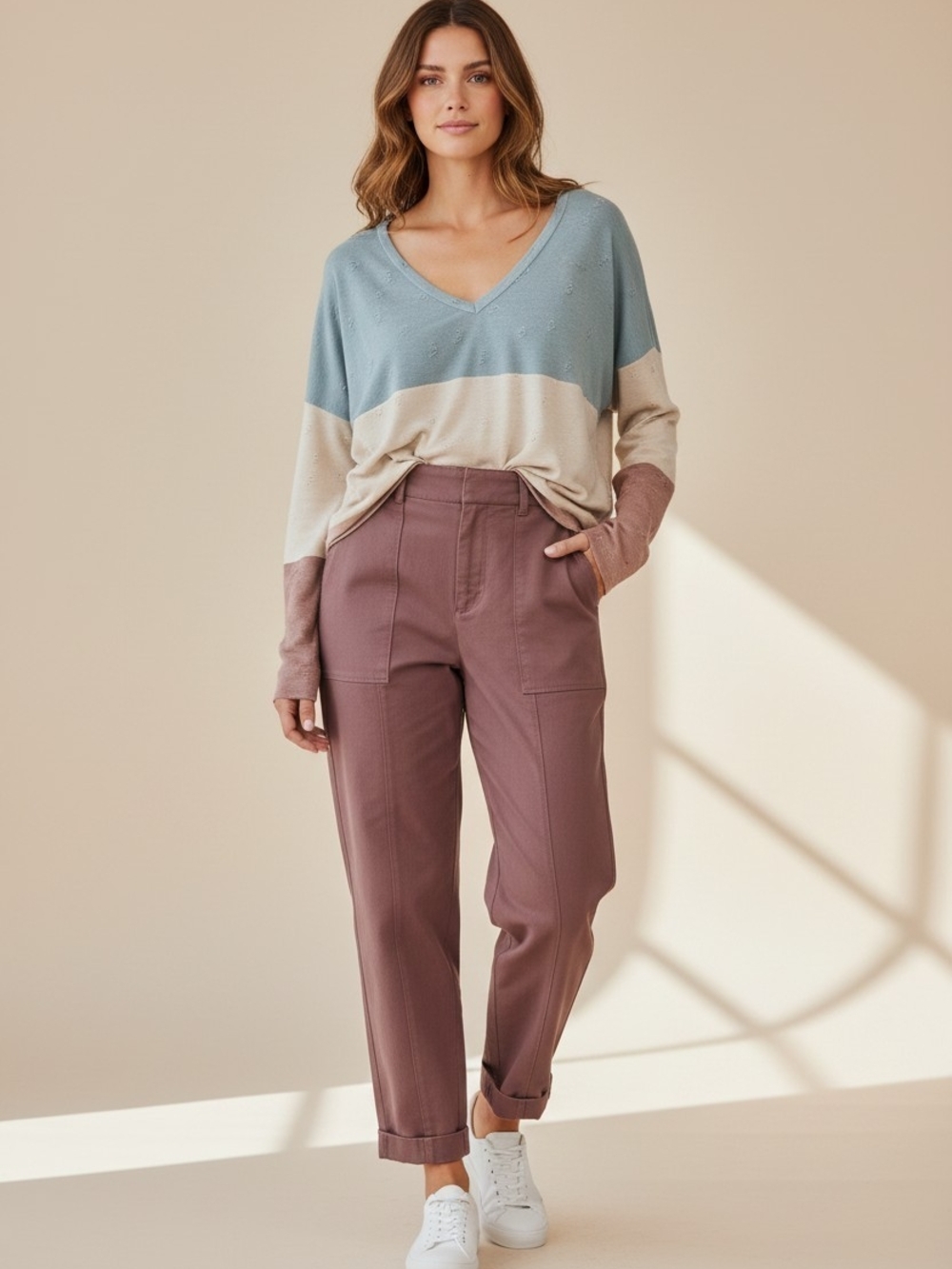 ExpressWomen's Mauve Utility Pants - Casual High-Rise Trousers & Top